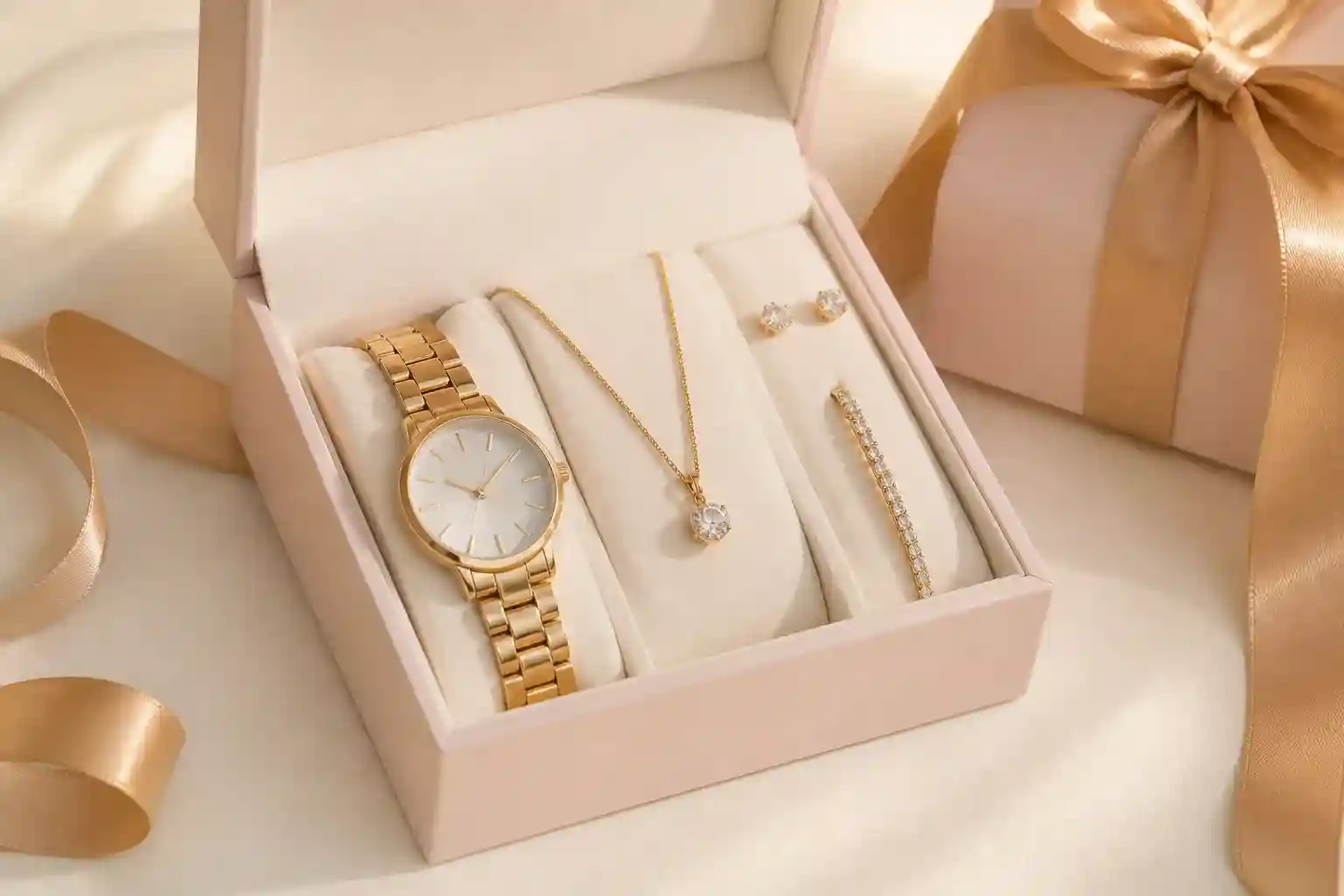 Offrir un coffret de bijoux dorés en cadeau